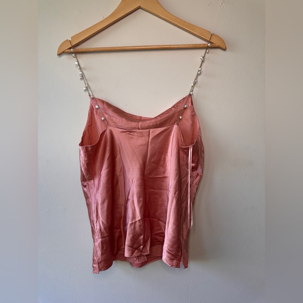 Cami NYC Busy Heart Stretch Silk Pearl Chain Strap Cami Pink Quartz Size S - Picture 2 of 14